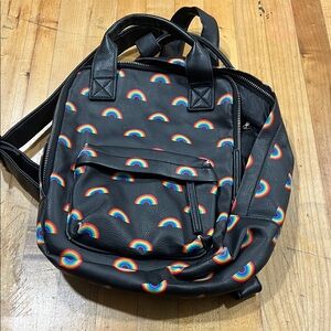 Black Backpack with Rainbow Pattern